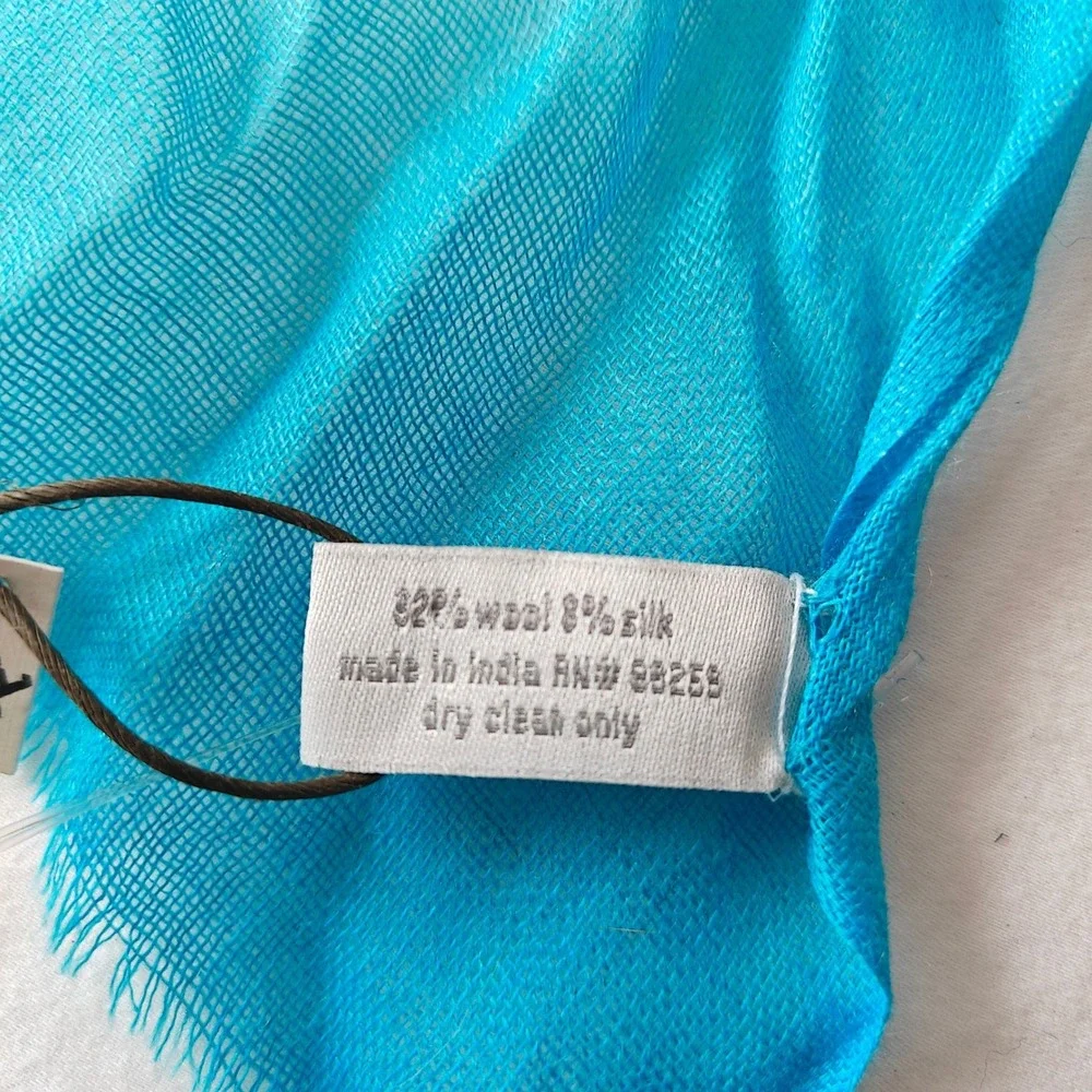 Spun by Subtle Luxury Bright Blue Cream Scarf Rectangle Bohemian Wool Silk Blend